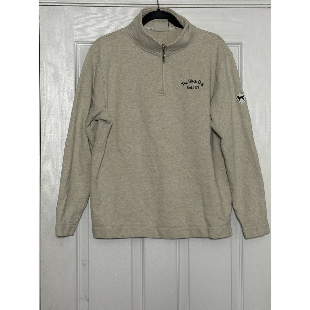 The Black Dog Men's Small Quarter Zip Pullover Oatmeal 100% Cotton Preppy